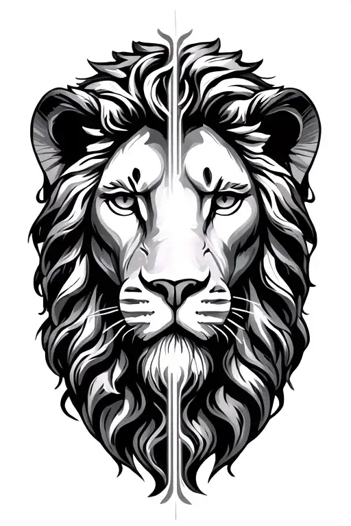 lion head half jesus cross line in the middle  tattoo design idea