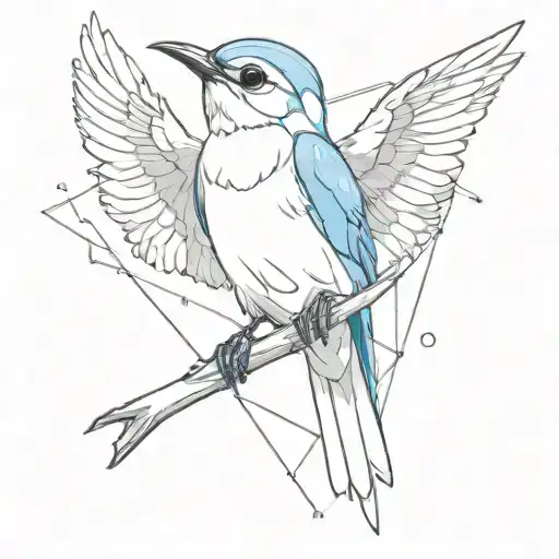 Bluebird perched holding a crystal formation erupting tattoo design idea