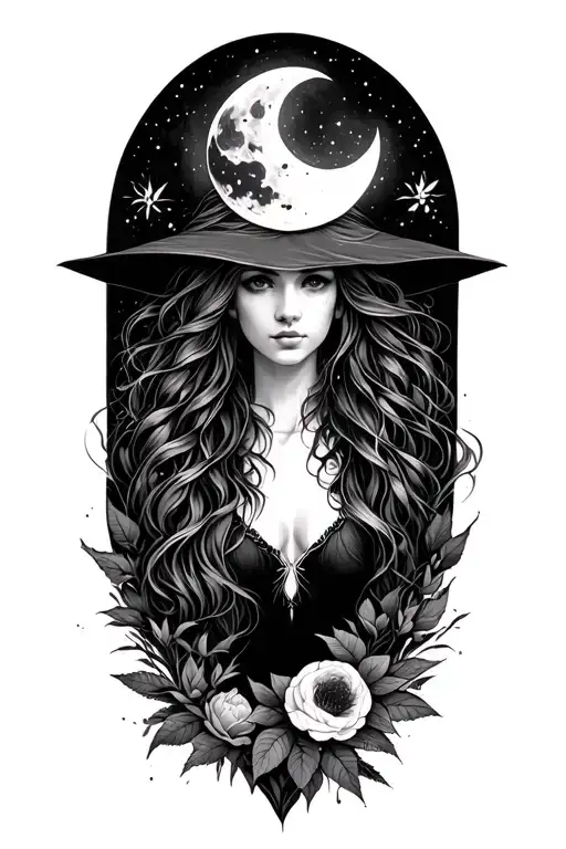 nature witch, gemini, moons tattoo design idea