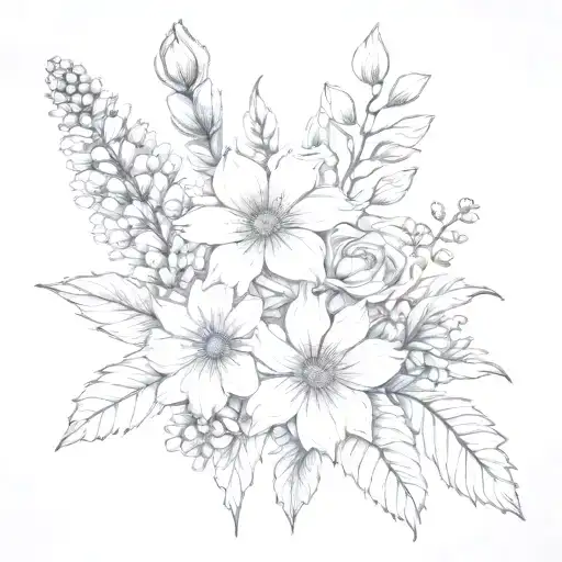 july, September birth flower bouquet tattoo design idea