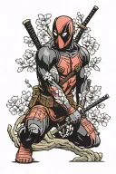 cherry blossom tree and Deadpool  tattoo design idea