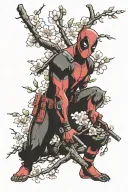 cherry blossom tree and Deadpool  tattoo design idea