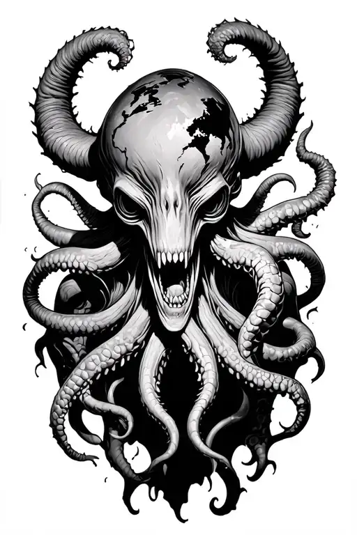 cthulhu destroying the world tattoo design idea