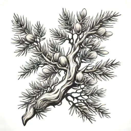 cedar tree and olive branches stretching towards tattoo design idea