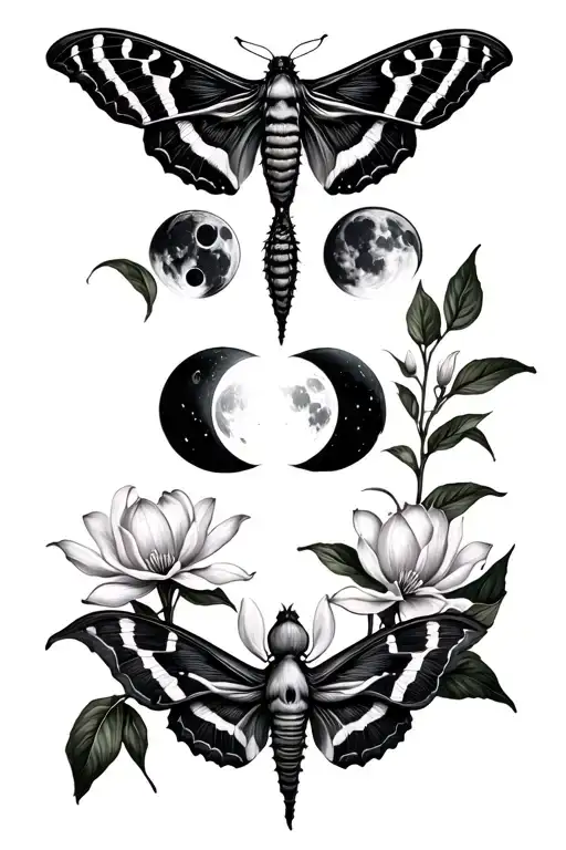 death moth magnolias moon phases tattoo design idea
