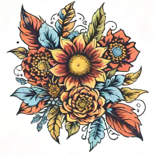 Indian blanket flower and Bluebonnet flower and a Indian feather  tattoo design idea