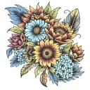 Indian blanket flower and Bluebonnet flower and a Indian feather  tattoo design idea