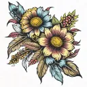 Indian blanket flower and Bluebonnet flower and a Indian feather  tattoo design idea