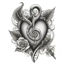 A portrait tattoo combining elements of a heartbeat line and a musical staff, in memory of the client's deceased husband and son tattoo design idea