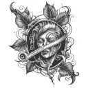 A portrait tattoo combining elements of a heartbeat line and a musical staff, in memory of the client's deceased husband and son tattoo design idea