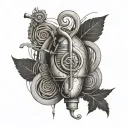 A portrait tattoo combining elements of a heartbeat line and a musical staff, in memory of the client's deceased husband and son tattoo design idea