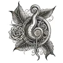 A portrait tattoo combining elements of a heartbeat line and a musical staff, in memory of the client's deceased husband and son tattoo design idea