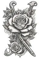 wrench intertwined with red rose with the name Charlie  tattoo design idea