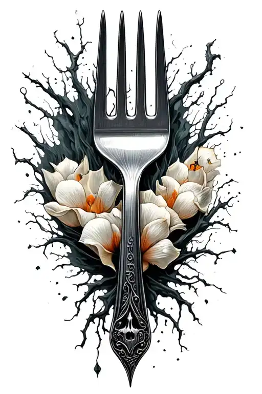 spooky fork tattoo design idea