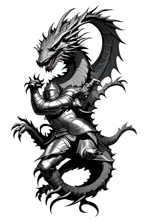 knight fighting a dragon tattoo design idea
