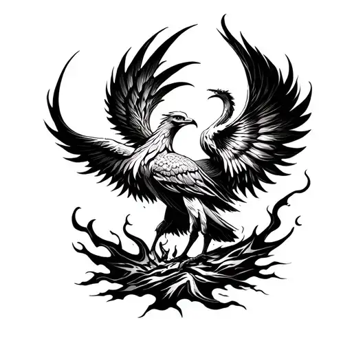 A phoenix rising from the ashes symbolizing resilience and strength in the face of loneliness tattoo design idea