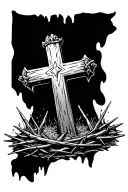a rustic cross coming out of the ground with a crown of thorns tattoo tattoo design idea