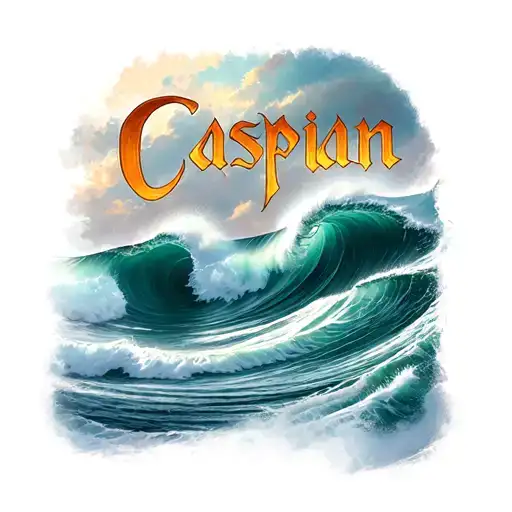 the name caspian with the ocean waves tattoo design idea