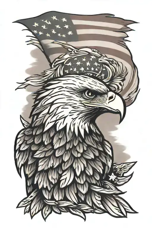 eagle with sunset background with American flag tattoo design idea