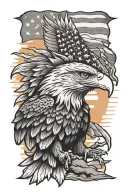 eagle with sunset background with American flag tattoo design idea