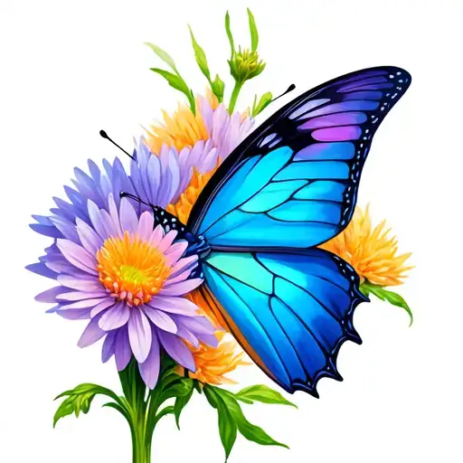 butterfly with aster flower formed in cross tattoo design idea