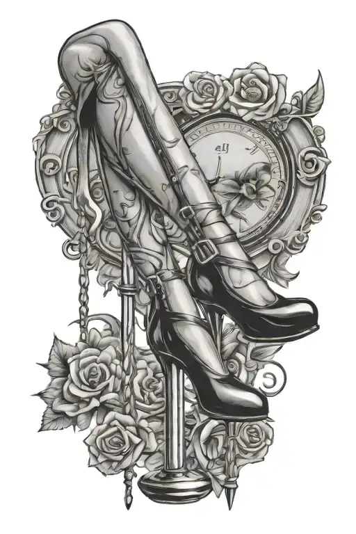 high heels geld pole dance pole tattoo design idea
