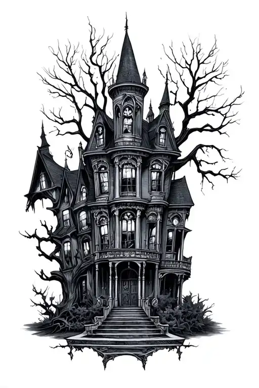 haunted mansion tattoo design idea