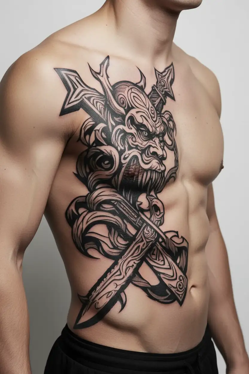 anger issues, anxiety, depression, knife intertwined tattoo design idea