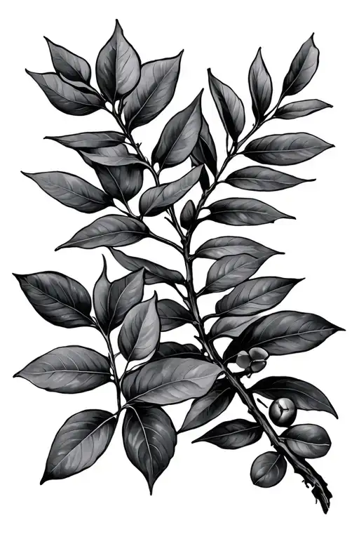Colombian coffee branch and Australian eucalyptus leaves, masculine tattoo design idea