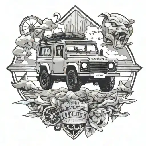 I need a tattoo for memorize about me and my friend. It should include about parties, trips , land rover defender and su tattoo design idea
