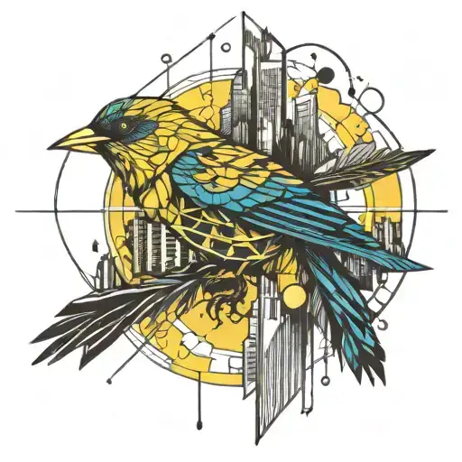 pretty lights yellow bird city sky sun sparkle  tattoo design idea