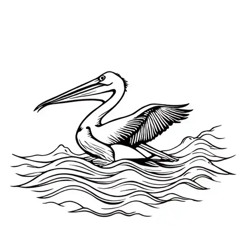 Pelican flying over ocean waves tattoo design idea