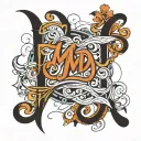 calligraphy L M D J overlapping no frills tattoo design idea