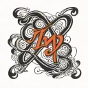 calligraphy L M D J overlapping no frills tattoo design idea