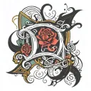 calligraphy L M D J overlapping no frills tattoo design idea