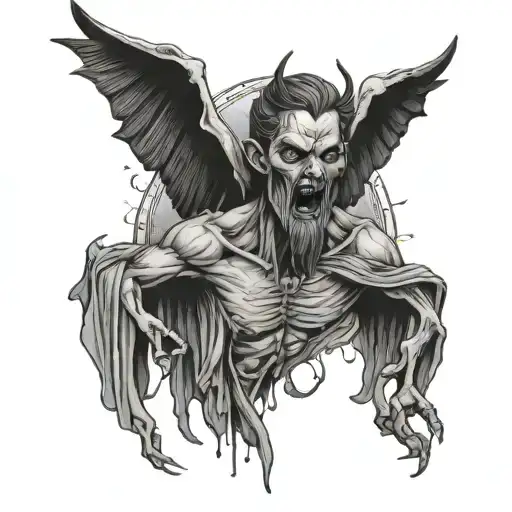 lucifer falling from the sky, memento mori and the eye of lucifer crying tattoo design idea