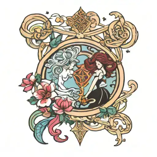 libra pisces zodiac intertwined tattoo design idea