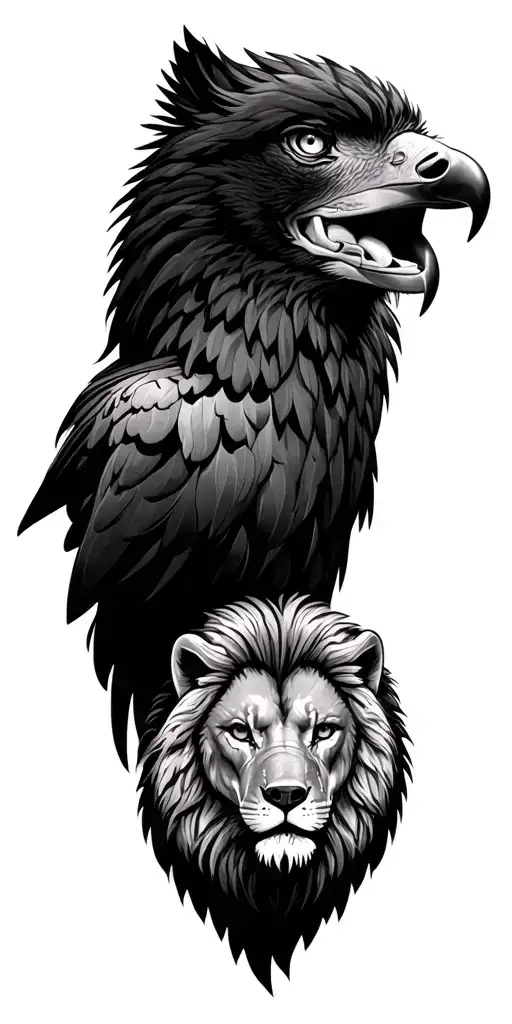 eagle and a wolf and a lion head tattoo design idea