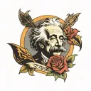 Tattoo half Albert Einstein, half caravel, with a flower coming out of his mouth tattoo design idea