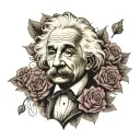 Tattoo half Albert Einstein, half caravel, with a flower coming out of his mouth tattoo design idea