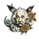 Tattoo half Albert Einstein, half caravel, with a flower coming out of his mouth tattoo design idea