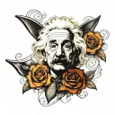 Tattoo half Albert Einstein, half caravel, with a flower coming out of his mouth tattoo design idea