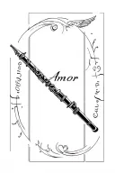 A flute in which it says amor aeterus in staright line and on the right side it has a wing and left side some nice desig tattoo design idea