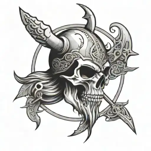 viking skull moon phases tattoo design idea