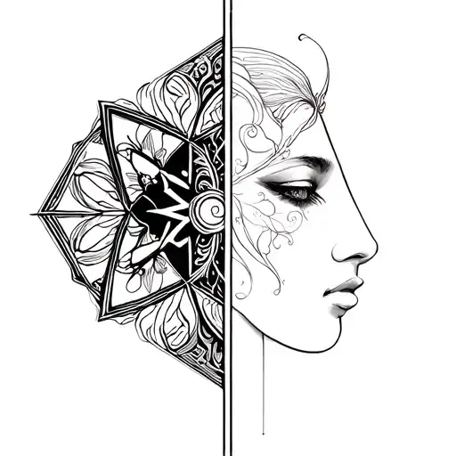 Gemini and Aquarius patern geometrical tattoo design idea
