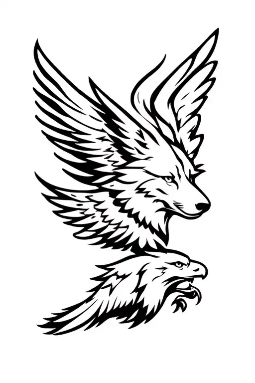 wolf and eagle wings wrapped tattoo design idea