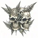 2 skulls facing each other with cyberstigilisim spikes  tattoo design idea