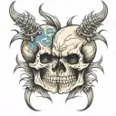 2 skulls facing each other with cyberstigilisim spikes  tattoo design idea