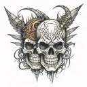 2 skulls facing each other with cyberstigilisim spikes  tattoo design idea