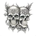 2 skulls facing each other with cyberstigilisim spikes  tattoo design idea